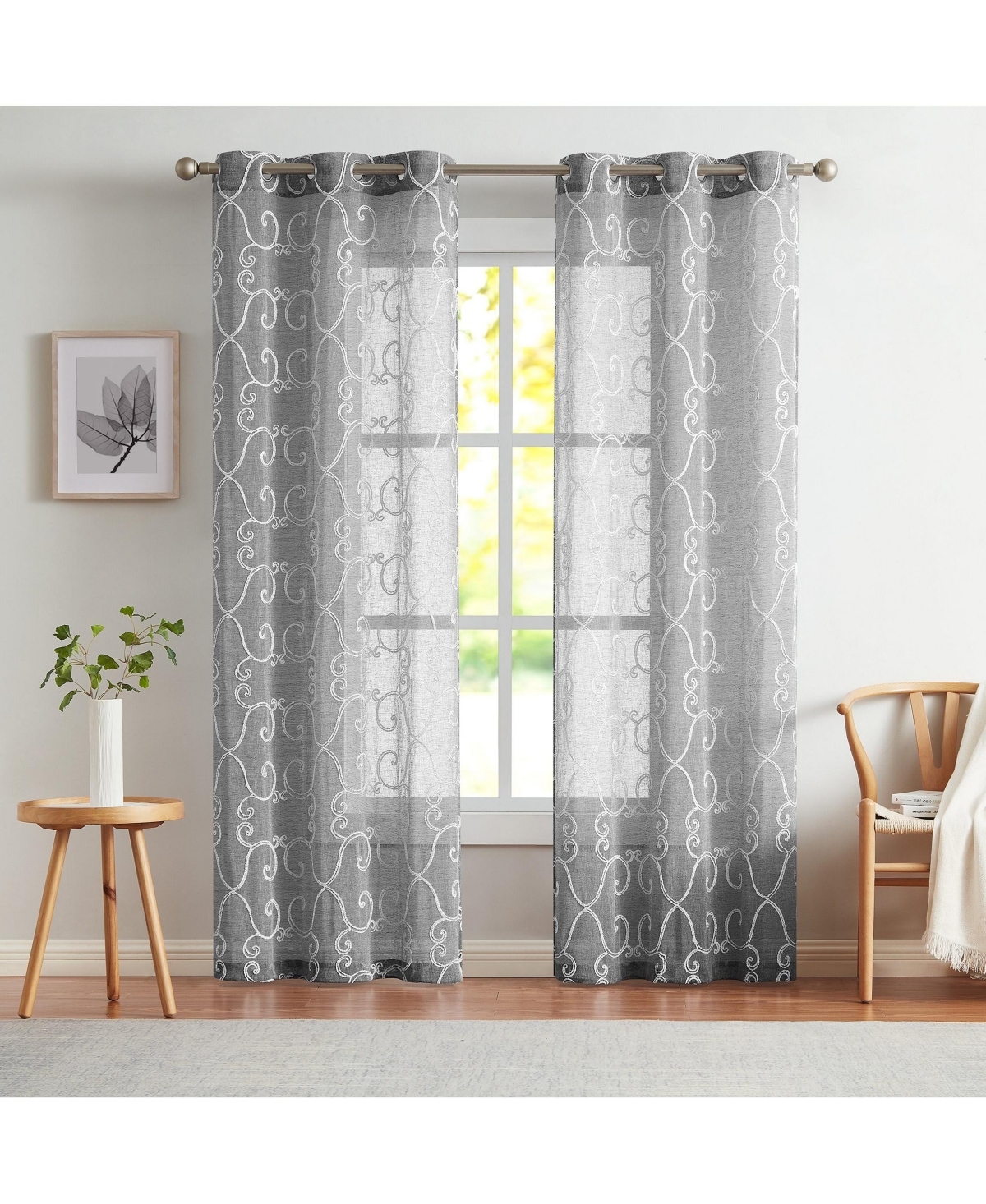 Sophia Linen Look 76" W x 96" L Grommet Window Panel Set - Silver
