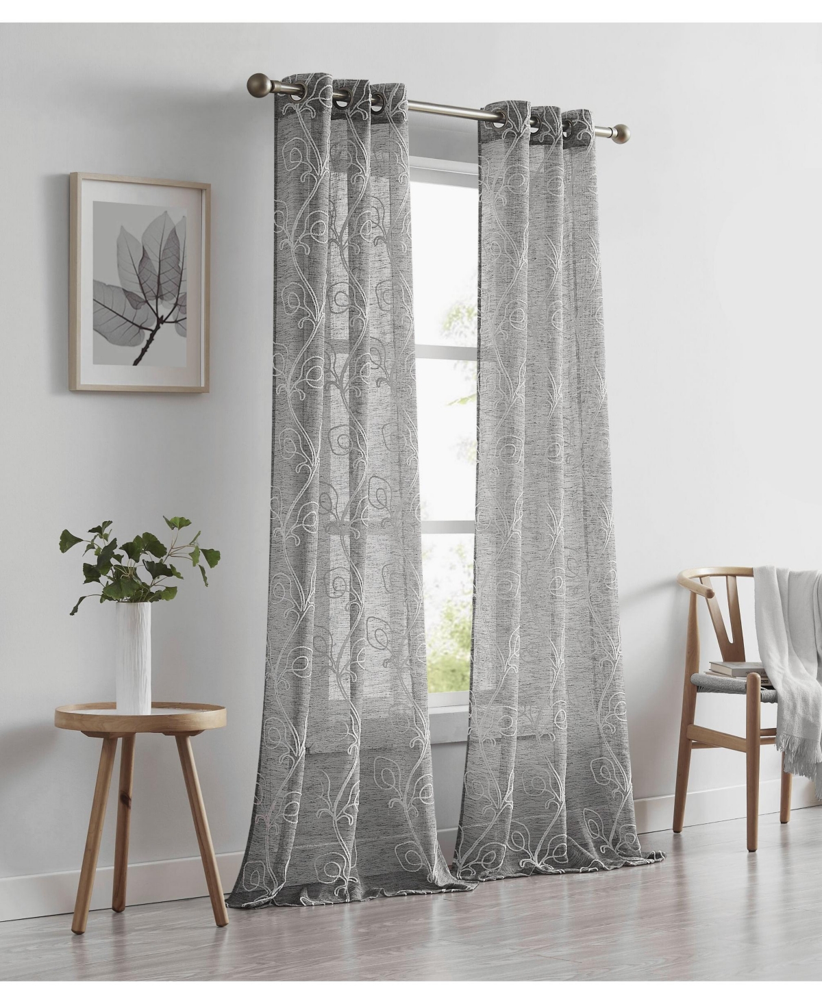 Stella Linen Look 76" W x 108" L Grommet Window Panel Set - Silver