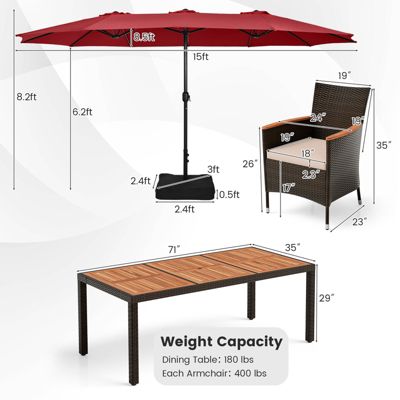 11 PCS Patio Dining Set with 15ft Double-Sided Patio Umbrella (Base Included)