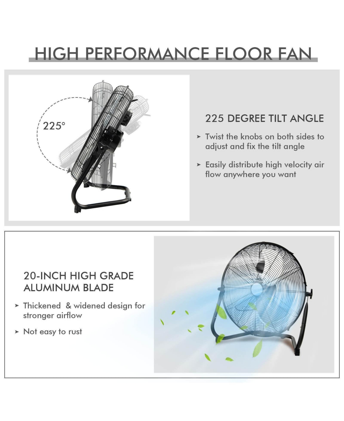 Sugift Box Portable Floor Fan with 3 Speed Settings and Knob Control