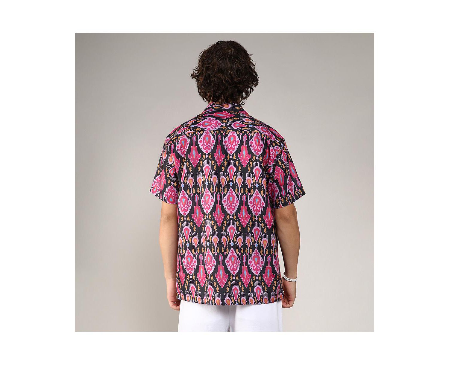 Men's Midnight Black & Light Pink Ethnic Shirt