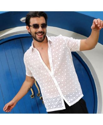 Men's Chalk White Self-Design Cubic Shirt