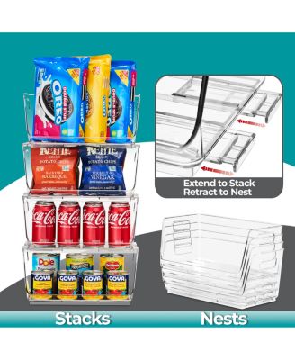 Stackable Storage Bins Open Front - Clear Stackable Storage Bins - Pantry Bins for Storage and Organization - Acrylic Stackable Bins for Kitchen - Clear Pantry Organizer Bins (Small 4 Pack)