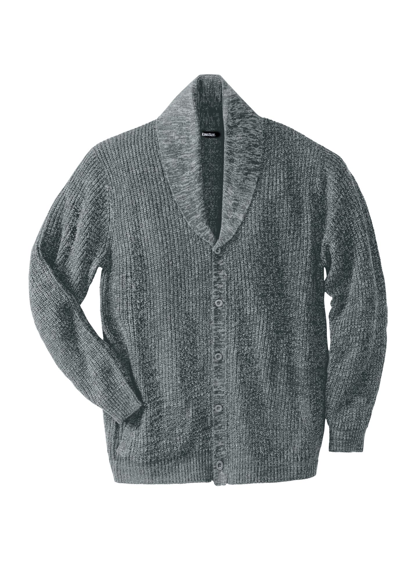 Мужской кардиган KingSize Shaker Knit Shawl-Collar Cardigan, цвет: Серый меланжевый — фото 3