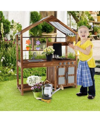 Wooden Mud Kitchen with Chalkboard, Stoves, Removable Sink & Accessories