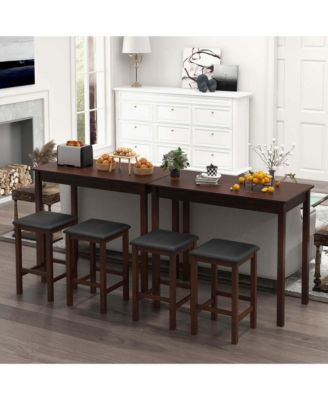 3 PCS Bar Table Set Dining Table & 2 PVC Leather Upholstered Bar Stools