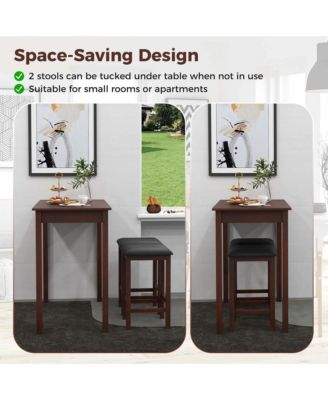 3 PCS Bar Table Set Dining Table & 2 PVC Leather Upholstered Bar Stools