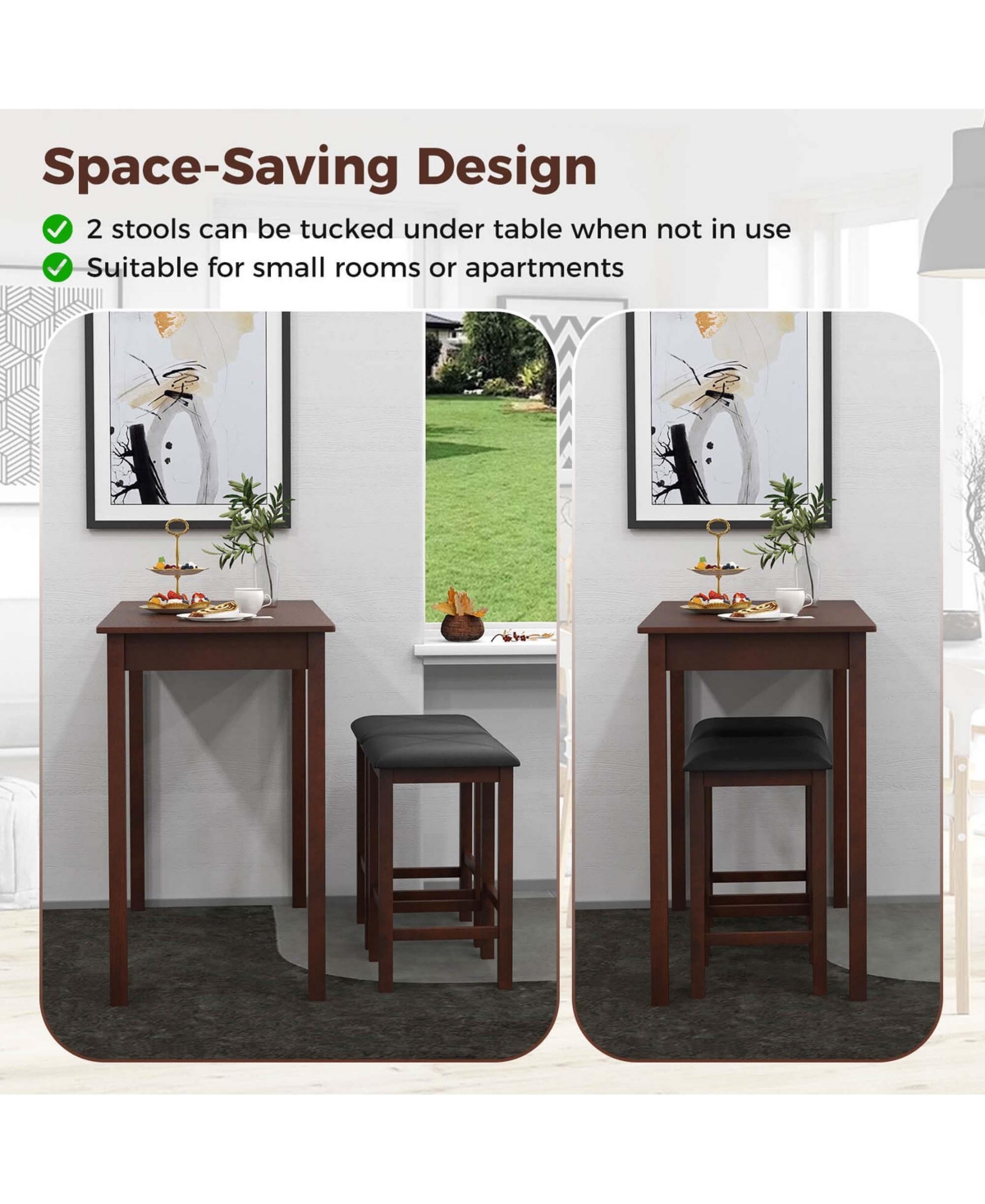 Costway 3 Pcs Bar Table Set Dining Table & 2 Pvc Leather Upholstered Bar Stools