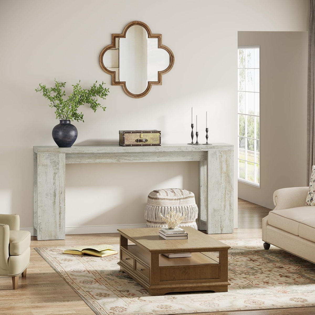 Tribesigns Farmhouse Console Table, Vintage Entryway Foyer Table, Wooden Hallway Accent Table, Extra Long Sofa Wall Tables for Living Room