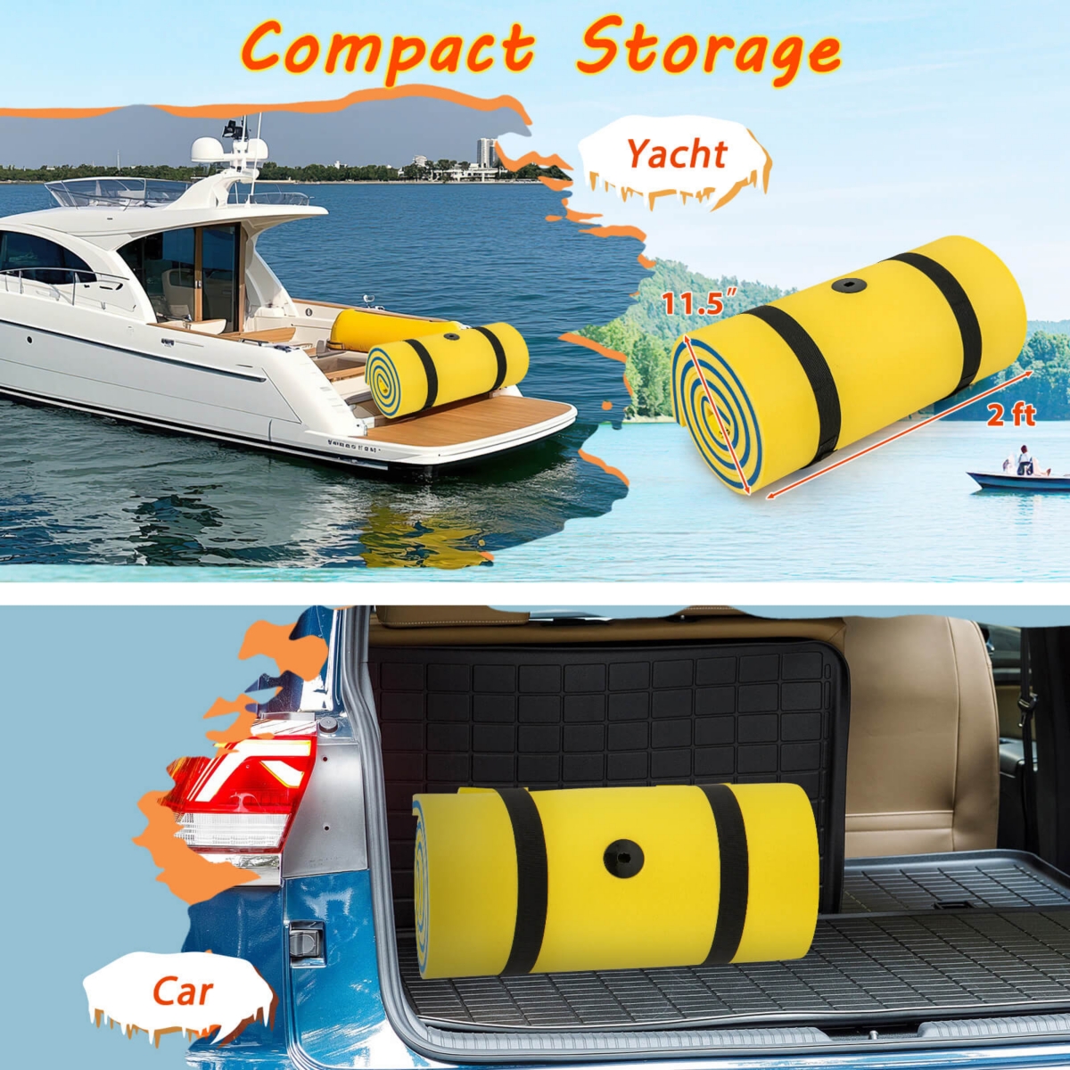 Costway 3-Layer Tear-Resistant Foam Floating Pad Island Water Sports Relaxing Orange - Yellow+blue