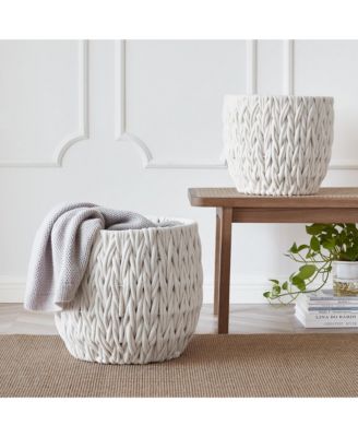 S/2 V-Weave Round Baskets, White