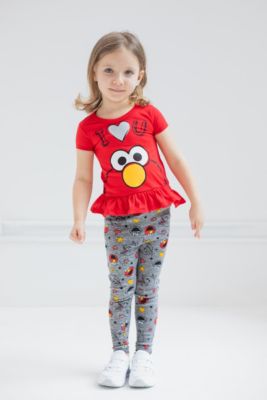 Toddler Girls Elmo Bird Cookie Monster T-Shirt and Leggings Outfit Set Toddler|Child