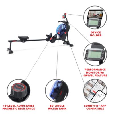 Hydro + Dual Resistance Smart Magnetic Water Rowing Machine, Blue