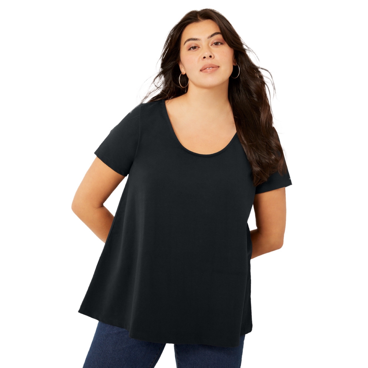 Plus Size June + Vie Short-Sleeve Swing One + Only Tunic - Black