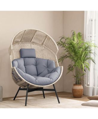 Oversized Egg Style Chair with Cushions & Headrest Heavy-Duty Metal Frame for Yard