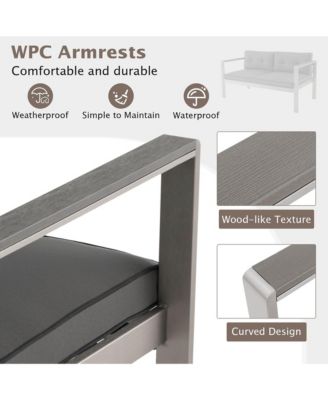 Patio Aluminum Loveseat Sofa Outdoor Chair with WPC Armrests & Cushions Backyard