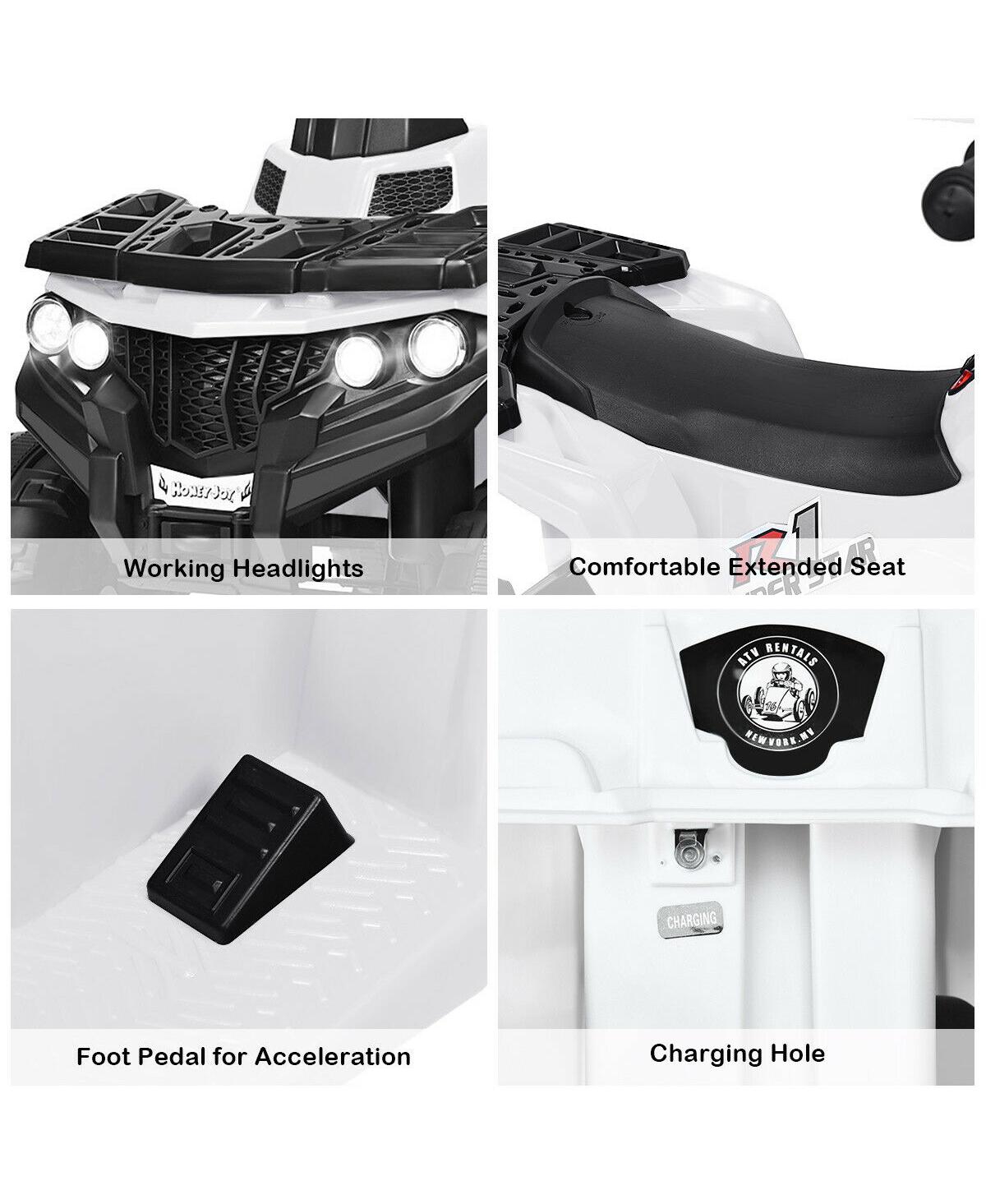 Gymax 6V Battery Powered Kids Ride On Atv 4-Wheeler Quad w/ MP3 & Led Headlight Blue - White+black