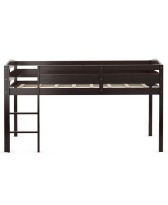 Twin Size Loft Bed Wooden Slats Support Loft Bed Frame w/ Ladder & Guardrails Espresso