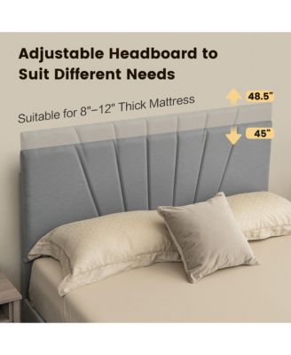 Queen Upholstered Bed Frame Platform Bed with Drawer & Adjustable Headboard Grey