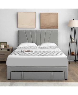 Queen Upholstered Bed Frame Platform Bed with Drawer & Adjustable Headboard Grey