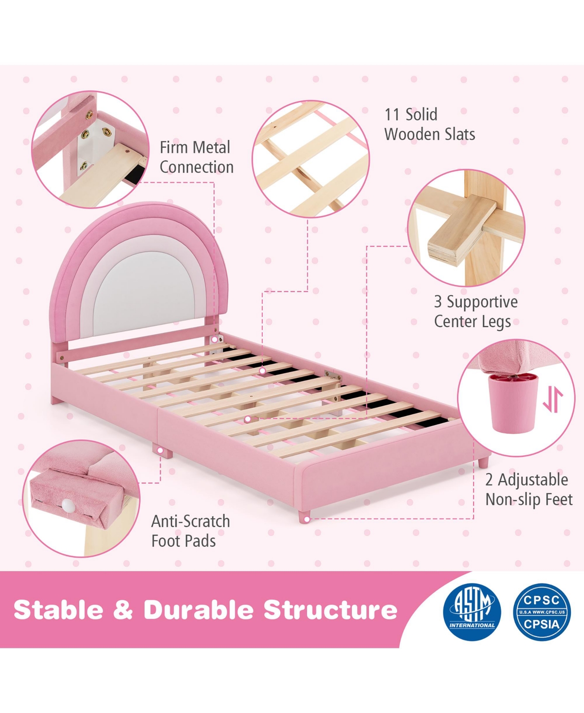 Gymax Kids Twin Platform Bed Frame Upholstered w/ Wooden Slats Support Blue