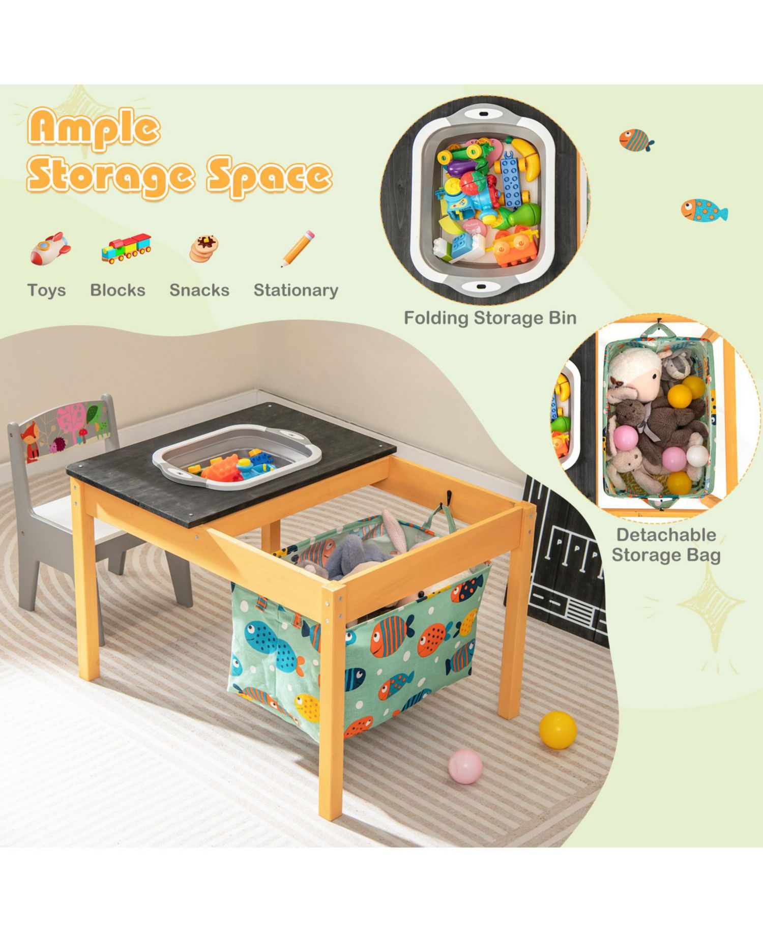 3-in-1 Kids Sand Water Activity Table with Foldable Storage Bin