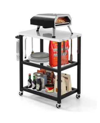 3-Tier Foldable Outdoor Stainless Steel Food Prepare Dining Cart Table on Wheels