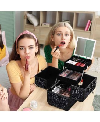 Makeup Train Case Cosmetic Organizer w/ Mirror Classic Black Artist