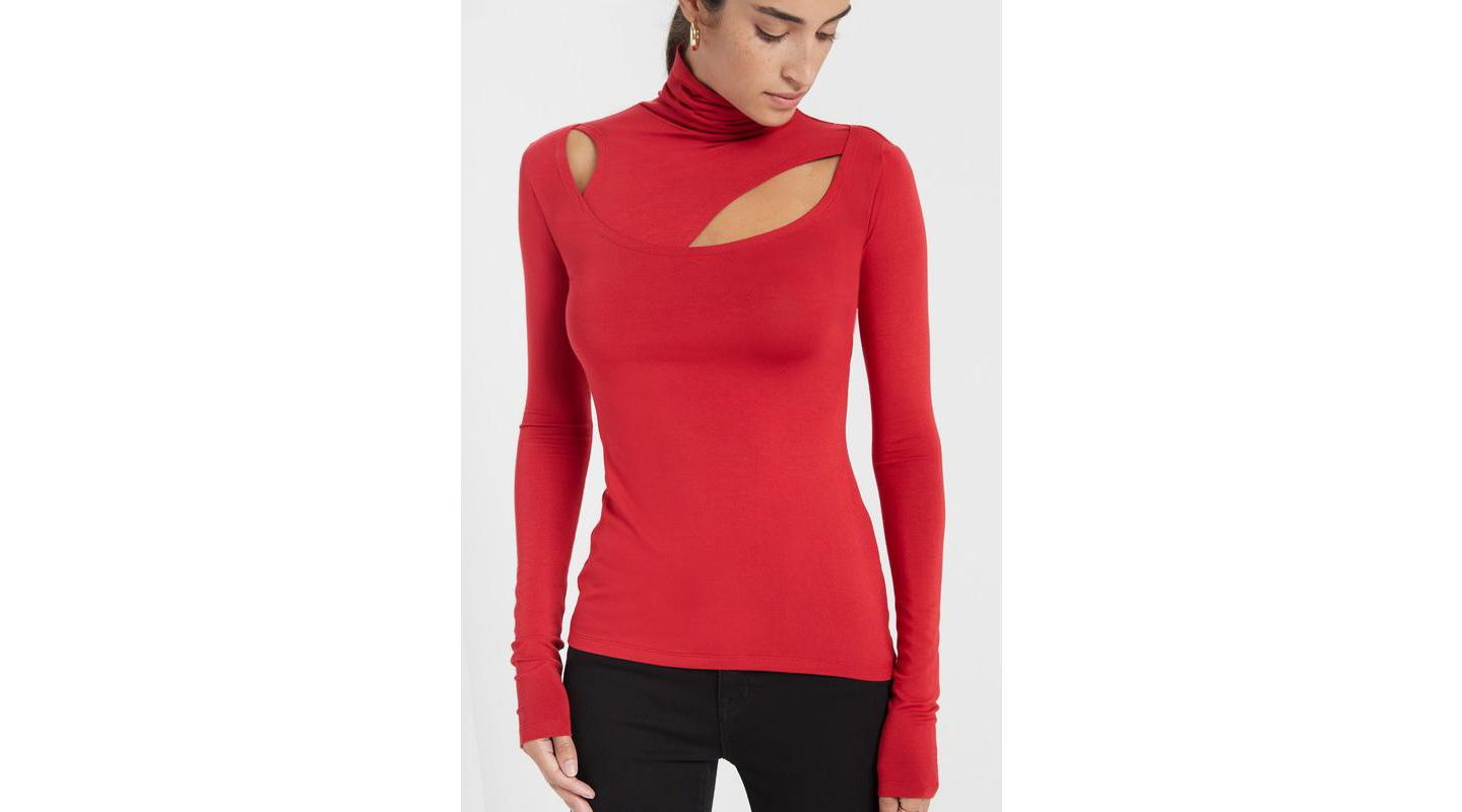 Женский топ Marcella Dahlia Edgy Neckline Long-Sleeve Cutout Fitted Jersey, цвет: Красный — фото 5
