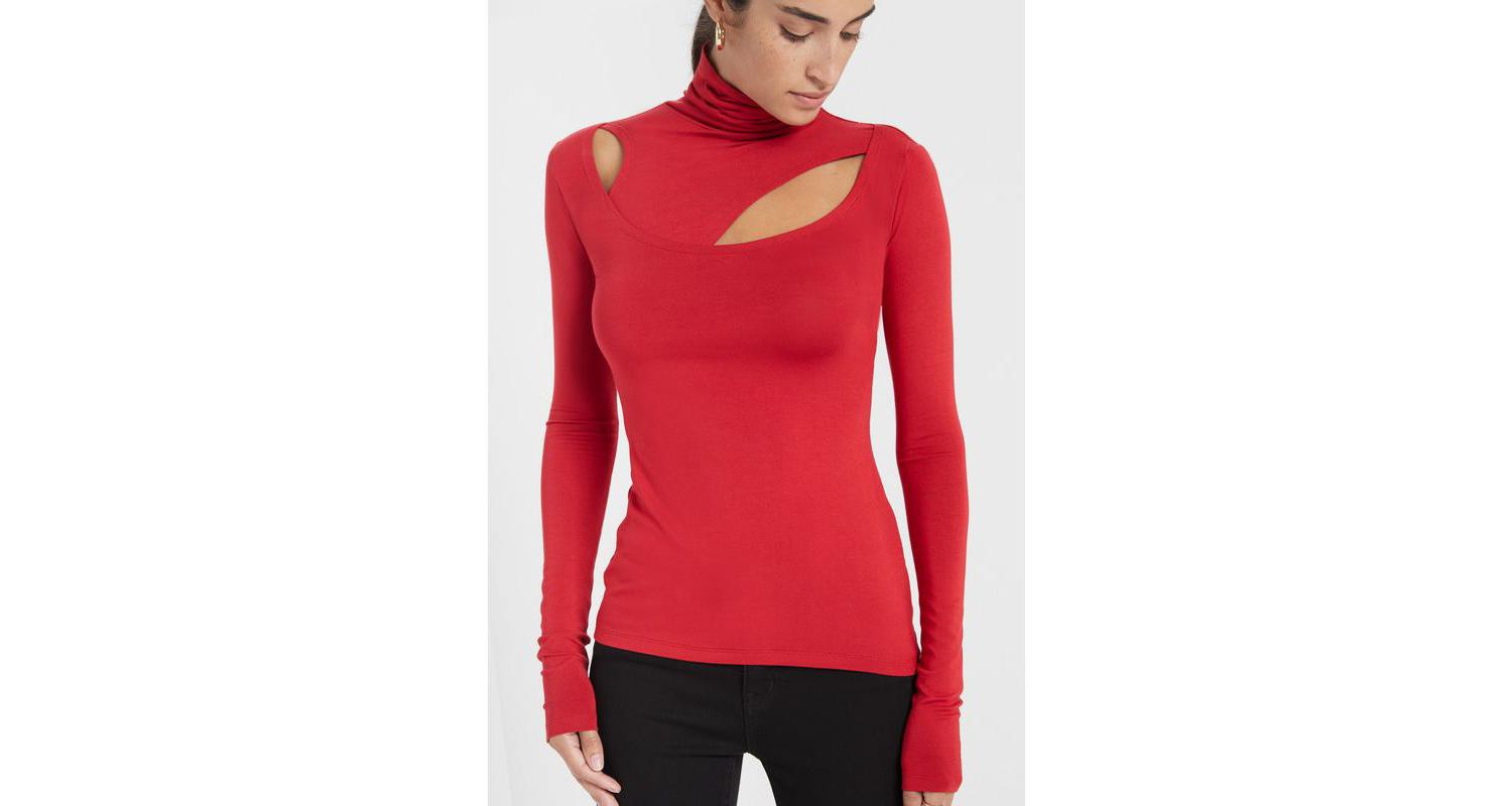 Women's Dahlia Edgy Neckline Long-Sleeve Cutout Fitted Jersey Top
