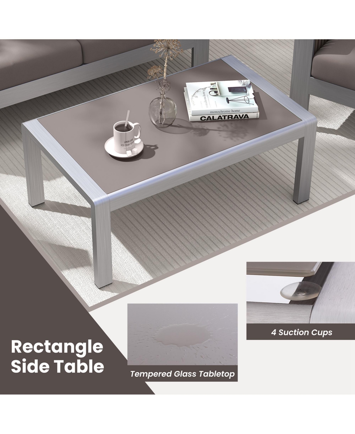 Costway 4 Pcs Aluminum Patio Furniture Set with Thick Cushions & Tempered Glass Tabletop