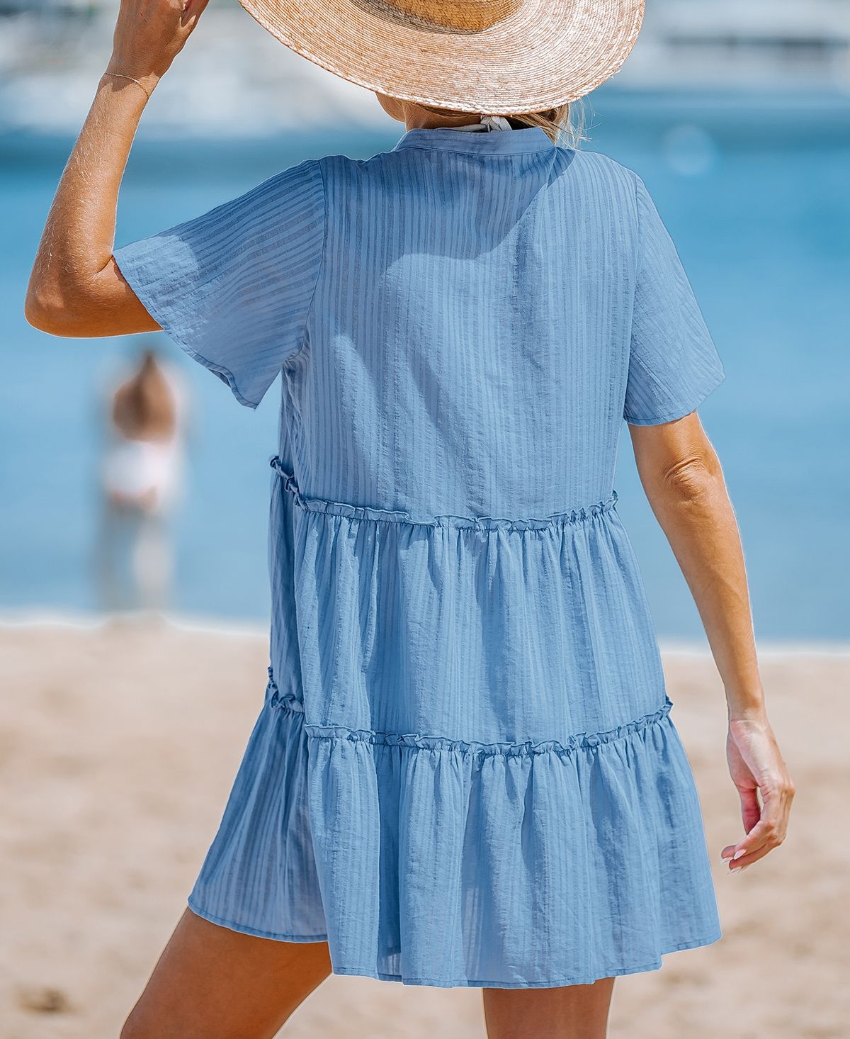 Cupshe Women's Breezy Tiered Chambray Cover-Up Dress