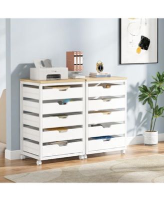 5-Drawer Wood Storage Cabinet with Wheels – Industrial Organizer Cart for Office, Bedroom, Entryway