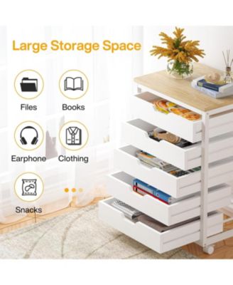 5-Drawer Wood Storage Cabinet with Wheels – Industrial Organizer Cart for Office, Bedroom, Entryway