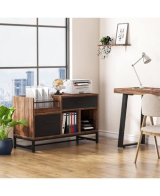 Rustic Brown 39 inch File Cabinet with 2 Drawers, Lateral Filing Cabinets, Printer Stand with Open Storage Shelves and Letter Size/A4 Size Drawer for Home Office