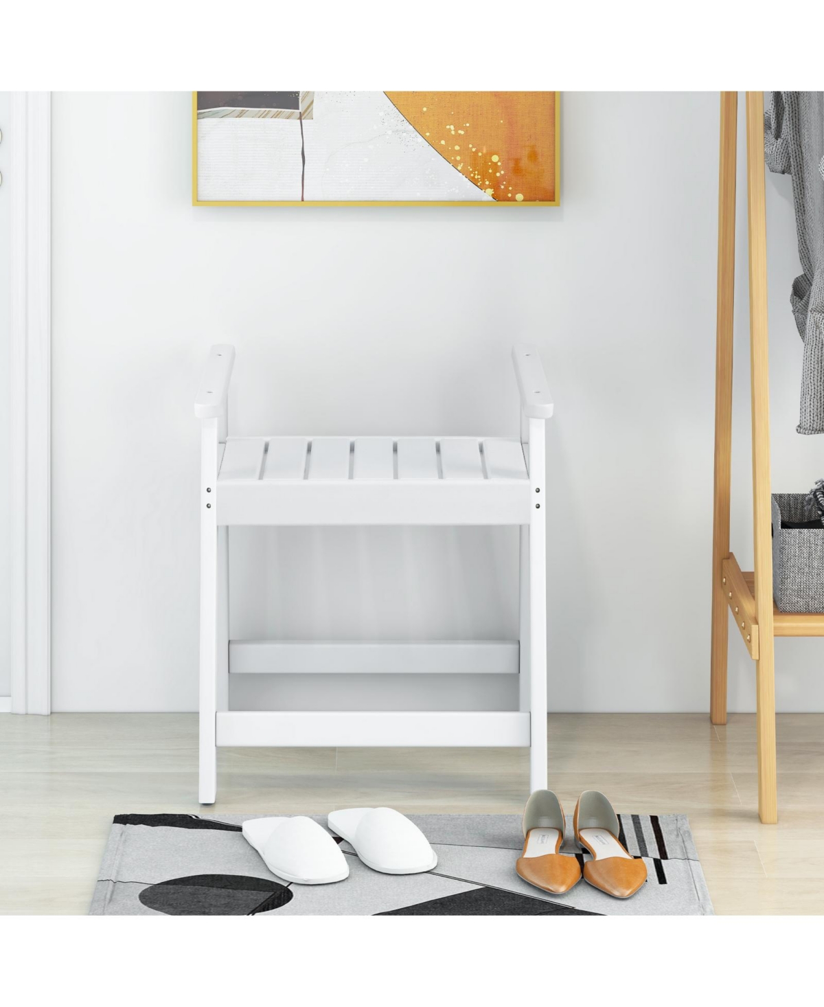 Skonyon Heavy Duty Shower Bench with Arms for Inside Shower Shaving Legs- White