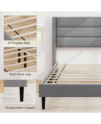 Queen Bed Frame with Wingback Headboard Linen Upholstered Platform Bed