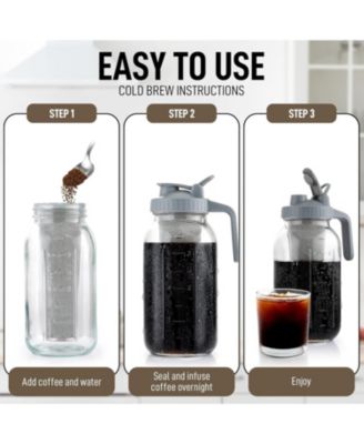 Premium Cold Brew Coffee Maker - 64oz Mason Jar With Leak-Proof Lid & Extra Thick Glass