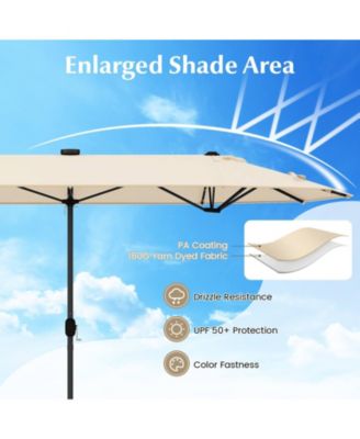 13FT Double-sided Patio Umbrella with Solar Lights Crank Handle Umbrella Base