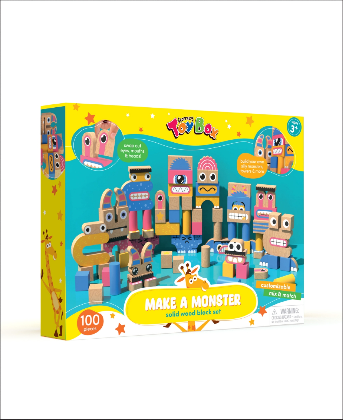 Geoffrey's Toy Box Make A Monster 100-piece Solid Wood Block Set In No Color