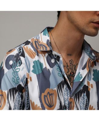 Men's Prussian Blue & Sienna Brown Foliage Strokes Shirt