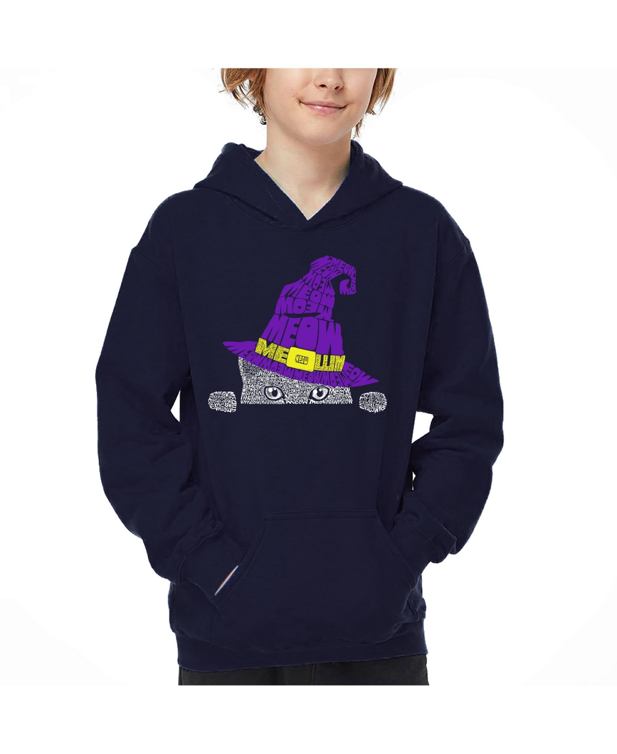 La Pop Art Boys Peeking Witch Cat Word Art Hooded Sweatshirt