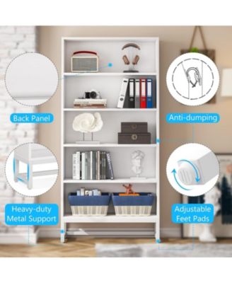 70.8” 5-Tier Wood & Metal Heavy Duty Free-Standing Bookshelf – Storage Shelving Unit for Living Room, Bedroom, Office