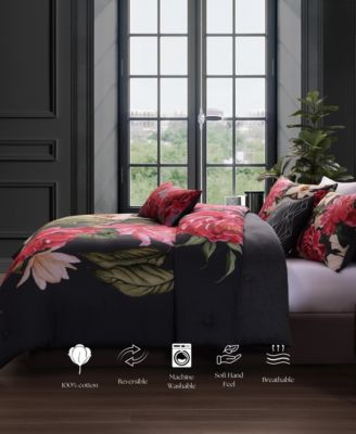 Flower Garland Bedding 100% Cotton 5 Piece Queen Size Reversible Comforter Set