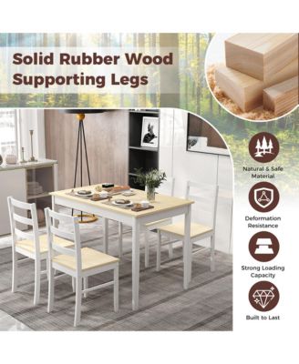 5-Piece Dining Set Solid Wood Kitchen Furniture with Rectangular Table & 4 Chairs