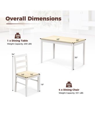5-Piece Dining Set Solid Wood Kitchen Furniture with Rectangular Table & 4 Chairs