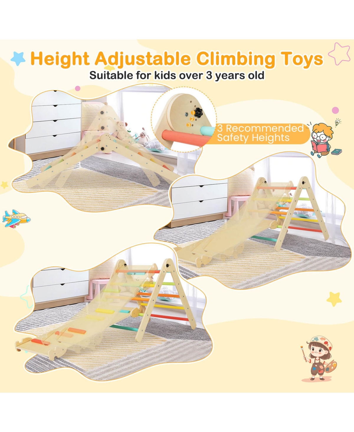 Costway 3-in-1 Triangular Climbing Toys Foldable & Height-adjustable Triangle Set - Assorted pre-pack