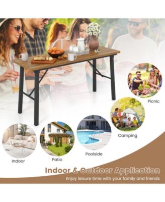 Outdoor Dining Table and Bench Set with Acacia Wood Top