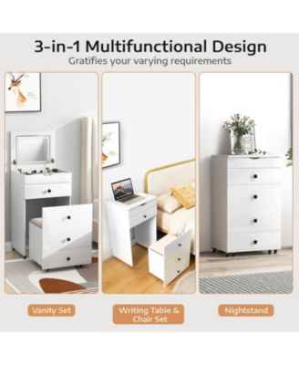 3-in-1 Vanity Set with Cushioned Stool and Flip-up Mirror
