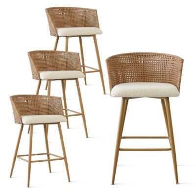 Rattan Boucle Armrest Counter Stool Set Of 4-Maison Boucle